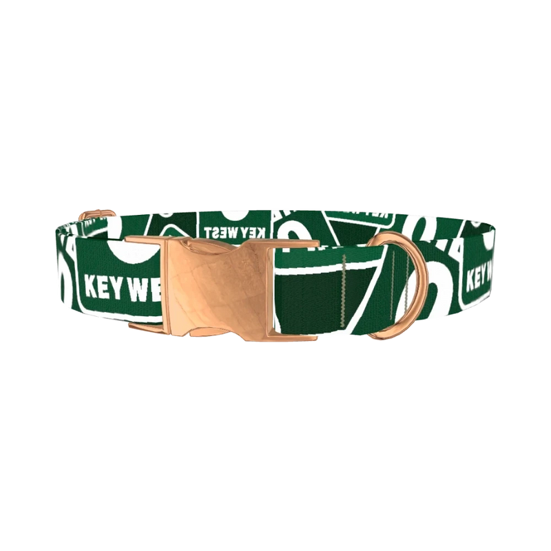 Key West Road Sign Dog Collar - metal rose gold