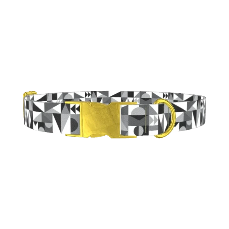Geometric Black and White Dog Collar - metal gold