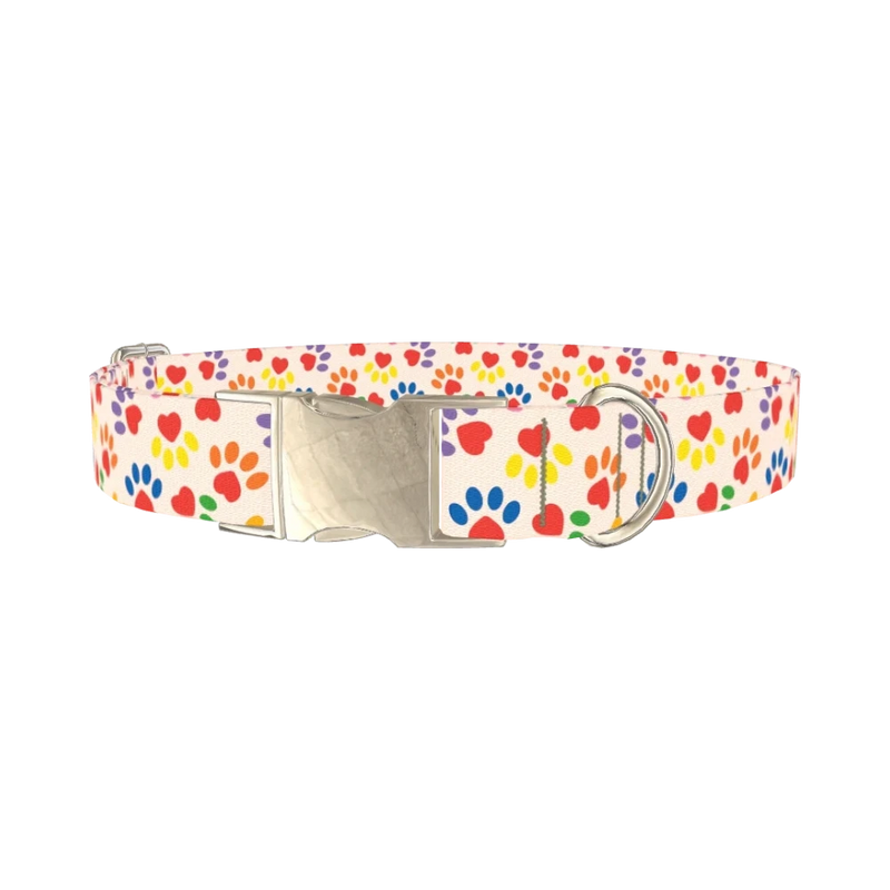 Heart Paw Dog Collar - metal silver
