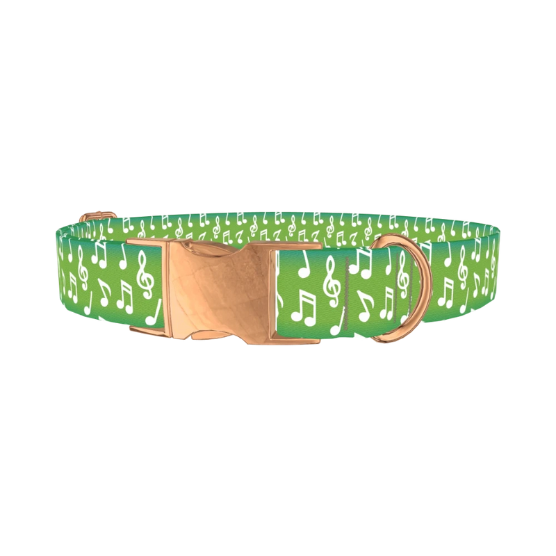 Green Musical Note Dog Collar - metal rose gold