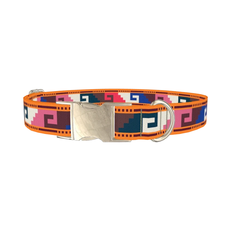 Aztec Meander Dog Collar - metal silver