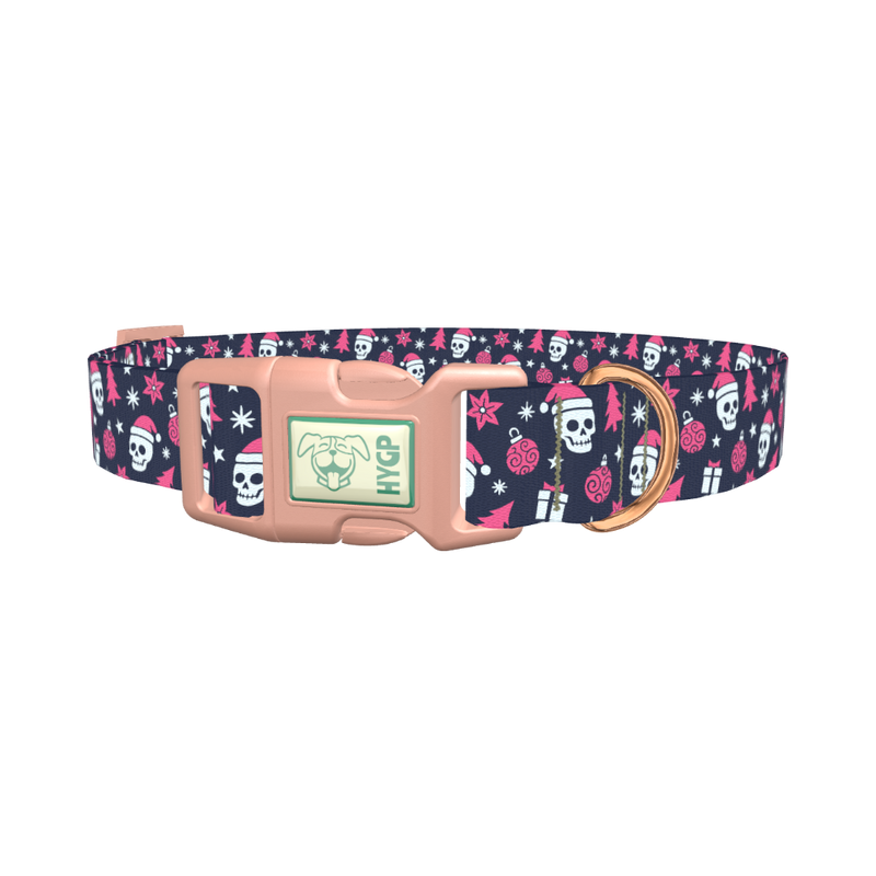 Christmas Gothic Skulls Dog Collar - plastic rose gold