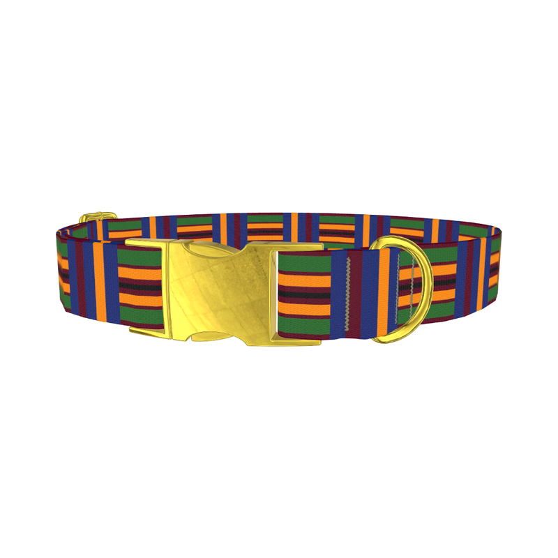 Azure Brown Green Stripe Dog Collar - metal gold
