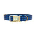 Dark Blue Checkered Dog Collar - plastic silver
