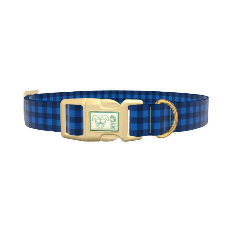 Dark Blue Checkered Dog Collar - plastic silver