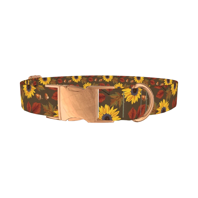 Autumn Floral Dog Collar - metal rose gold