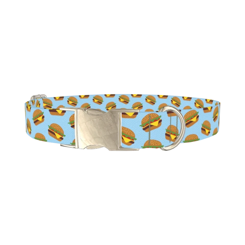 Burger Pattern Dog Collar - metal silver