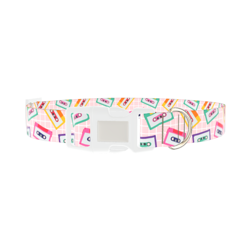 Retro Cassette Dog Collar - plastic silver