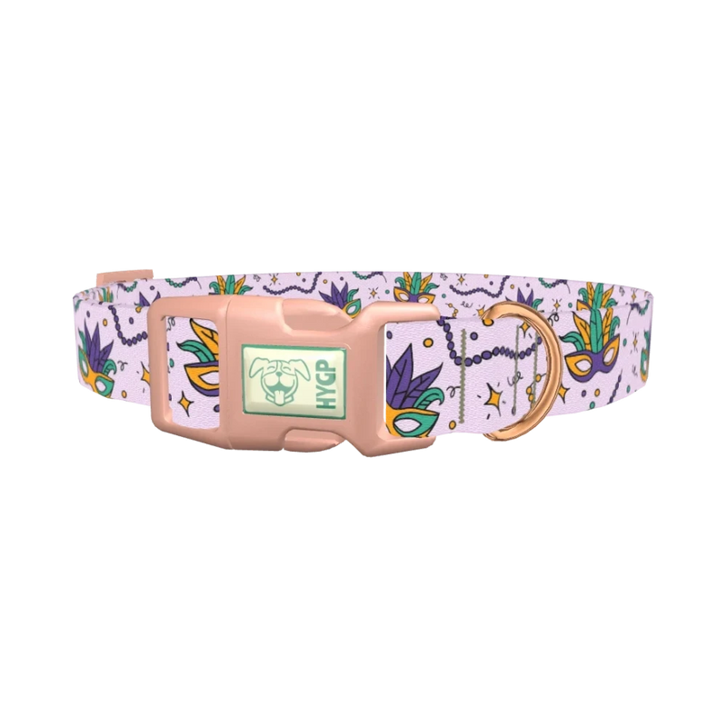 Mardi Gras Mask Dog Collar - plastic rose gold