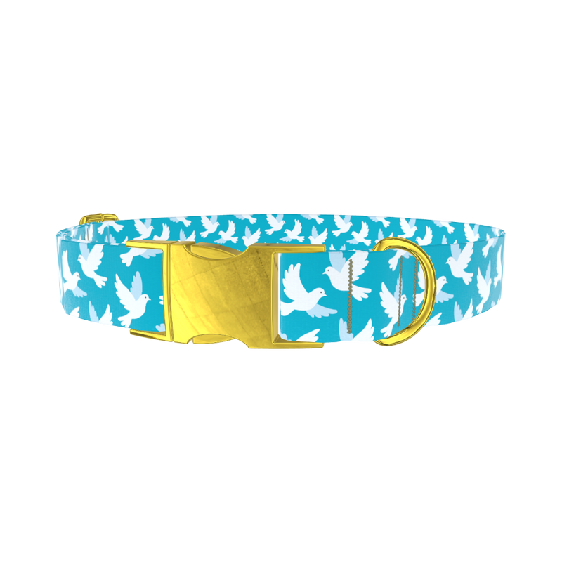 White Dove Pattern Dog Collar - metal rose gold