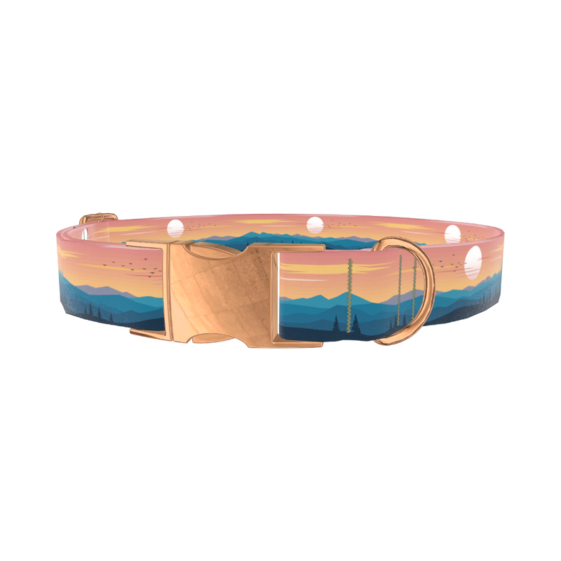 Mountain Sunset Dog Collar - metal rose gold