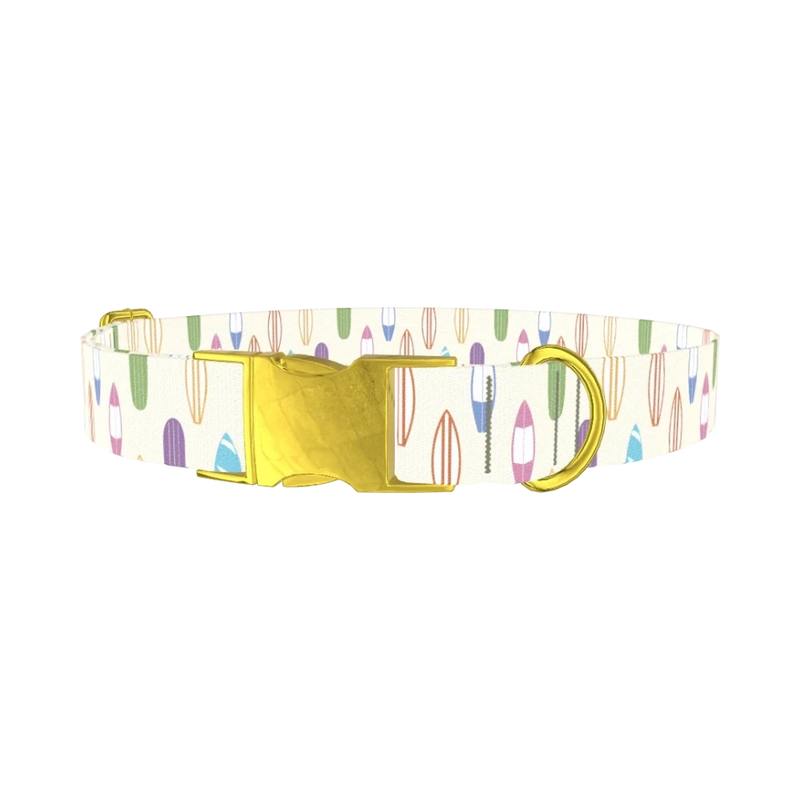 Colorful Surfboard Dog Collar - metal gold