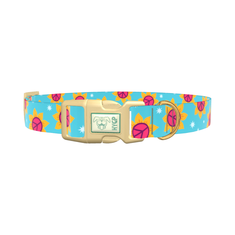 Peace Sunflower Dog Collar - plastic silver