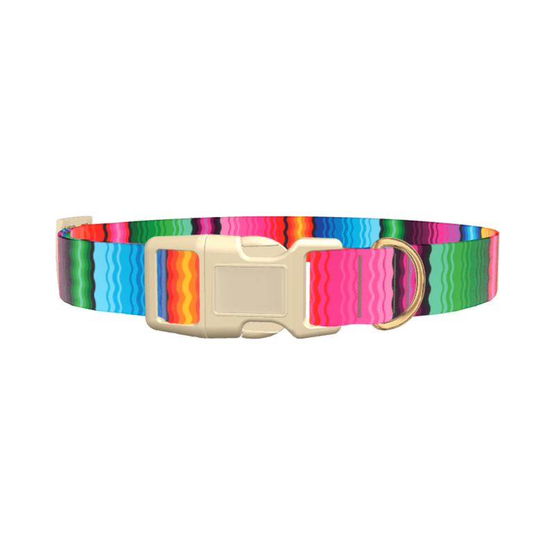 Wavy Rainbow Stripe Dog Collar - plastic rose gold
