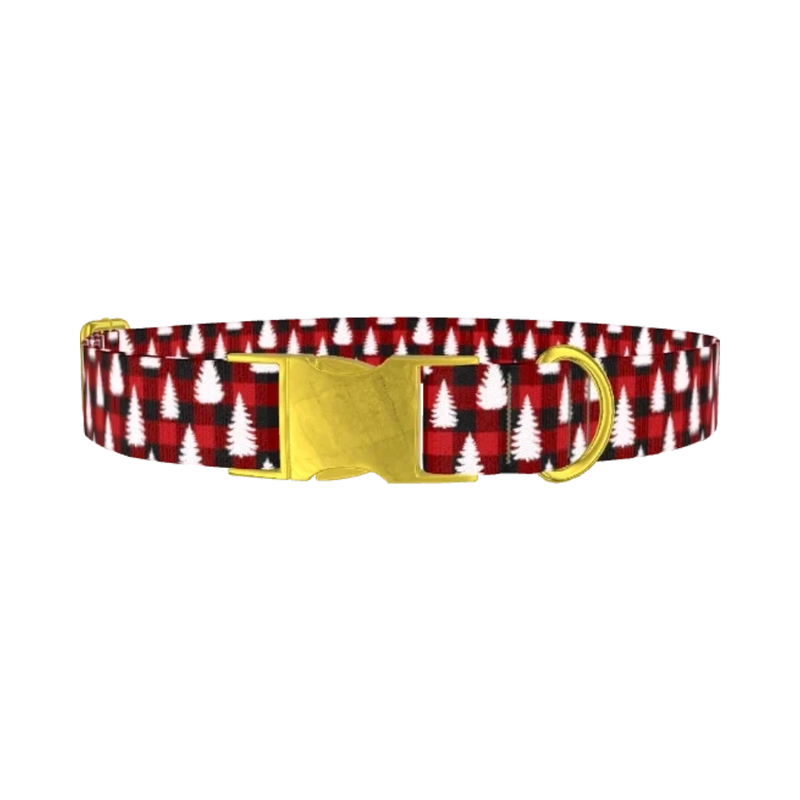 Christmas Plaid Dog Collar - metal gold