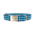 Blue Plaid Dog Collar - metal gold