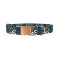 Navy Floral Garden Dog Collar - metal rose gold