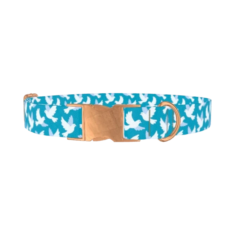 White Dove Pattern Dog Collar - metal rose gold