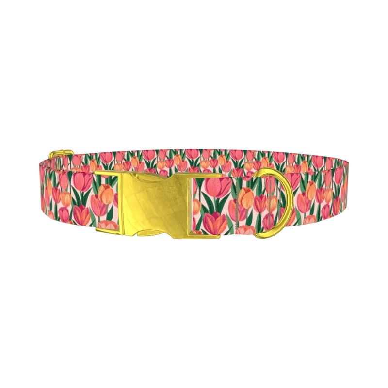 Pink Tulip Dog Collar - metal gold
