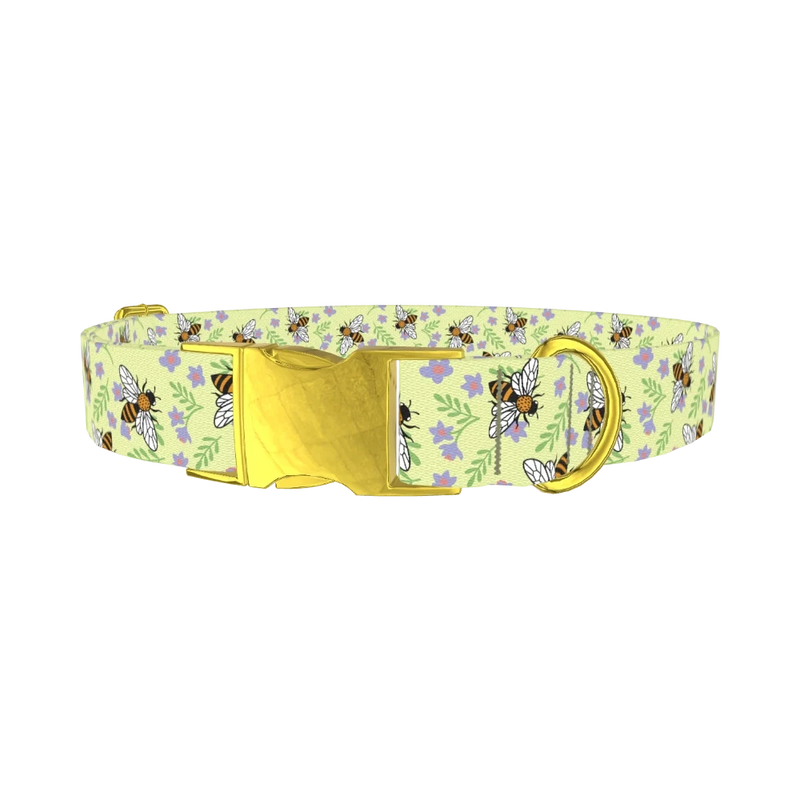 Floral Bee Dog Collar - metal gold
