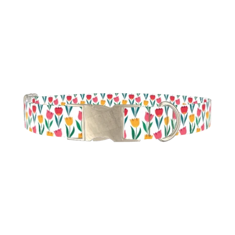 Colorful Tulip Dog Collar - metal silver
