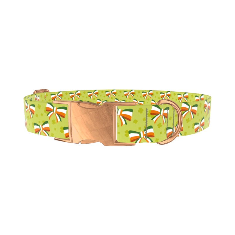 Shamrock Irish Bow Dog Collar - metal silver