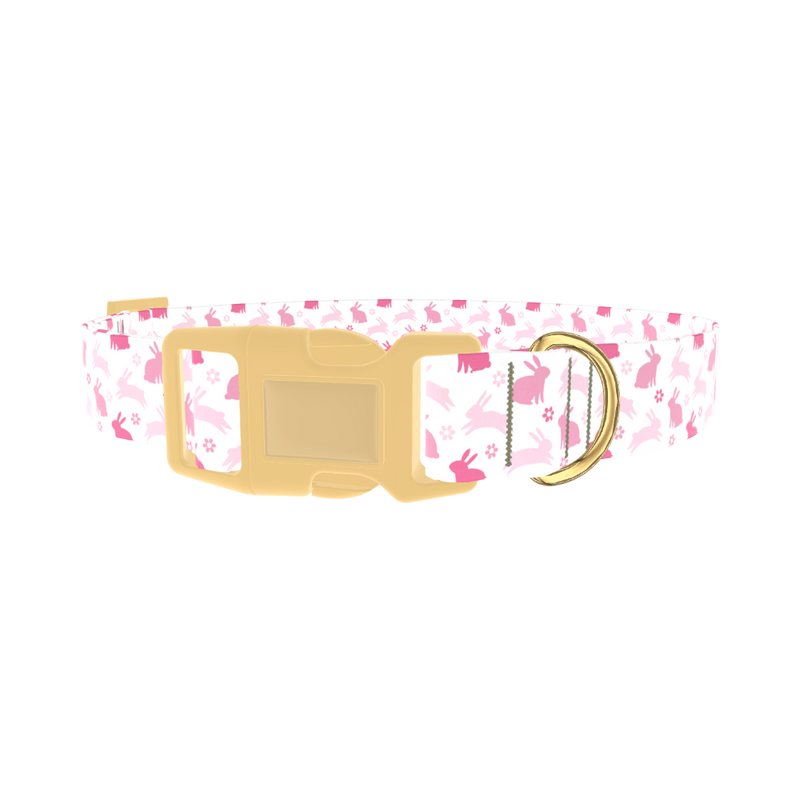 Pink Bunny Floral Dog Collar - plastic gold