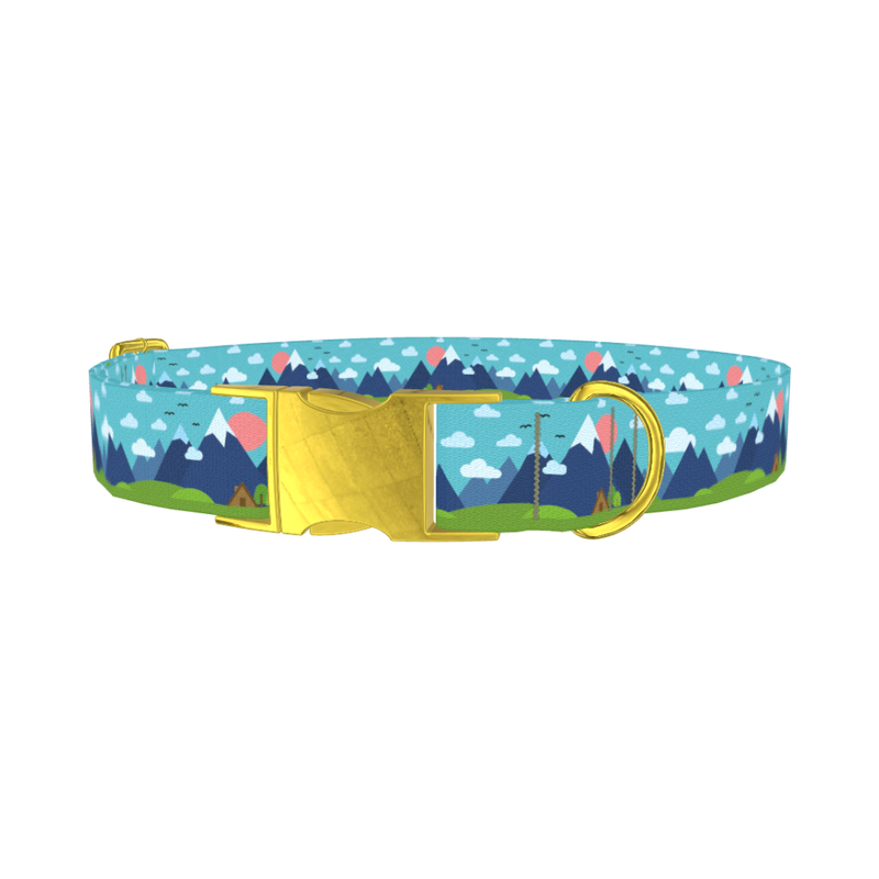 Mountain Landscape Dog Collar - metal gold