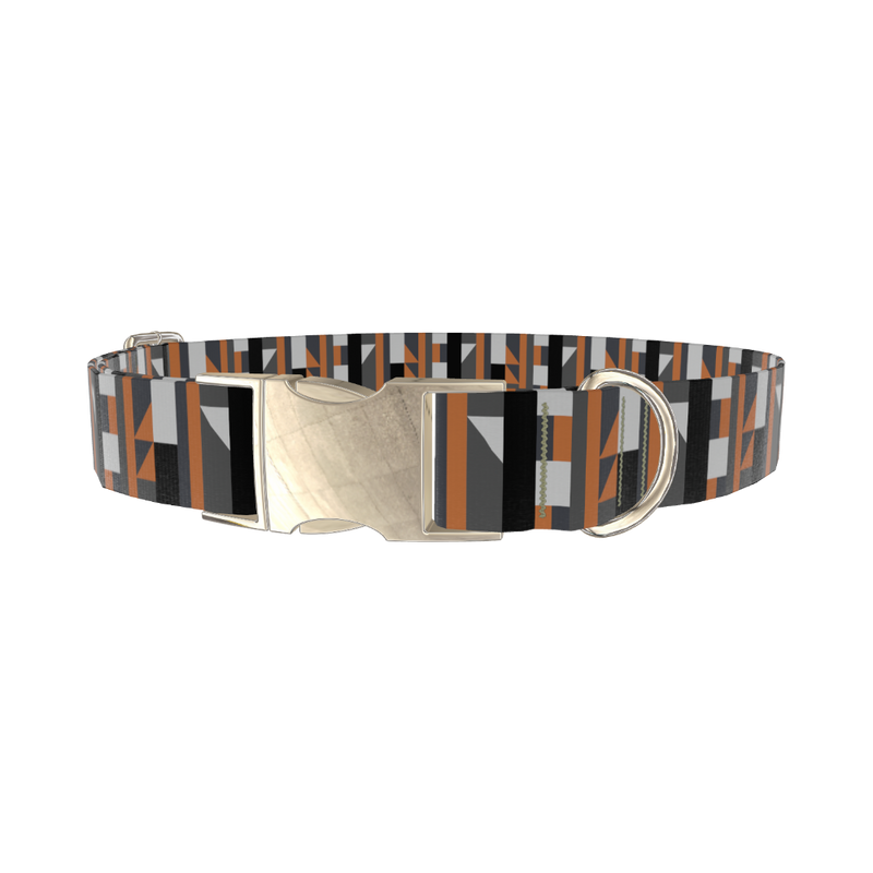 Geometric Stripe Dog Collar - metal silver