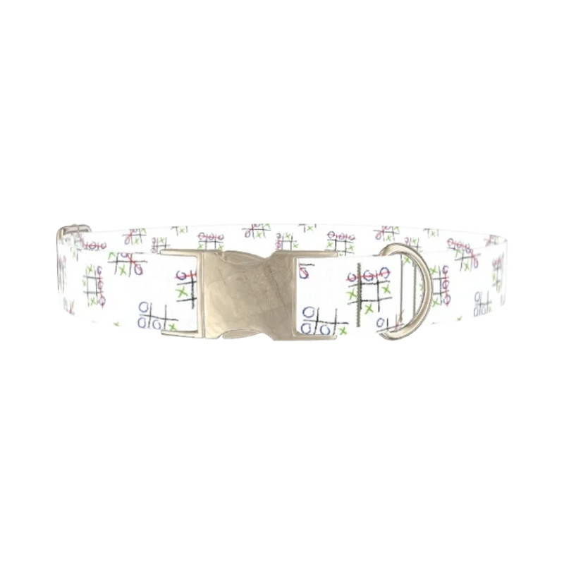 Tic Tac Toe Pattern Dog Collar - metal silver