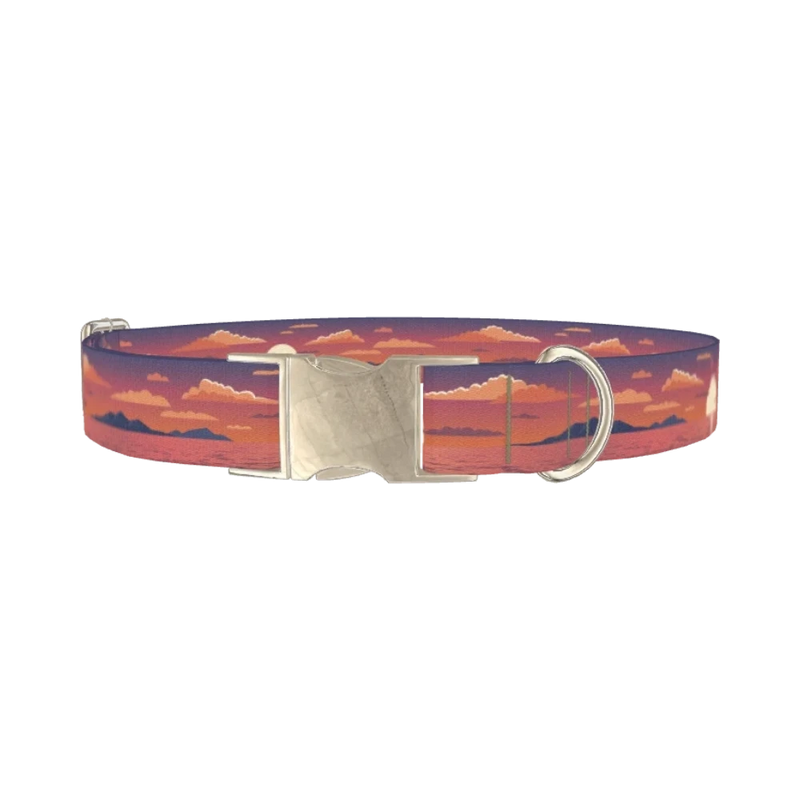 Sunset Ocean Dog Collar - metal silver