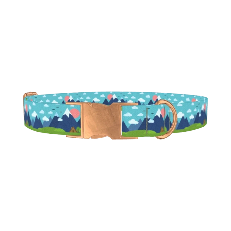 Mountain Landscape Dog Collar - metal rose gold