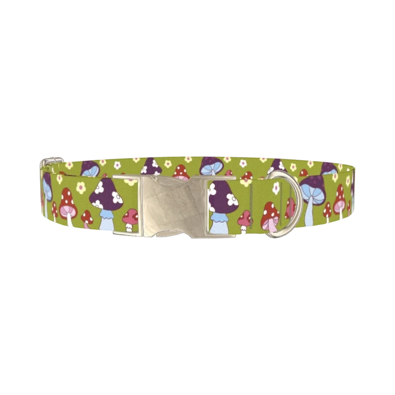 Retro Mushroom Flower Dog Collar - metal silver