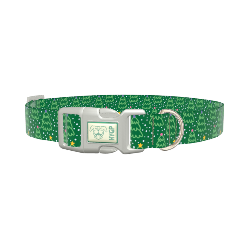 Green Christmas Tree Dog Collar - plastic silver