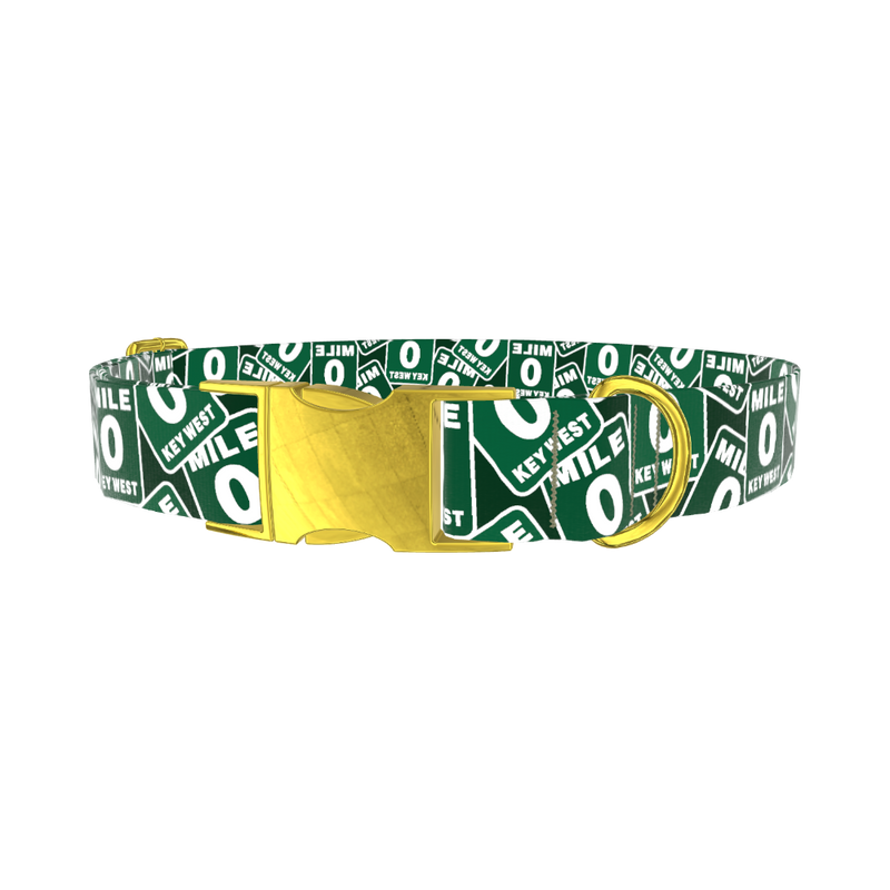 Key West Road Sign Dog Collar - metal silver