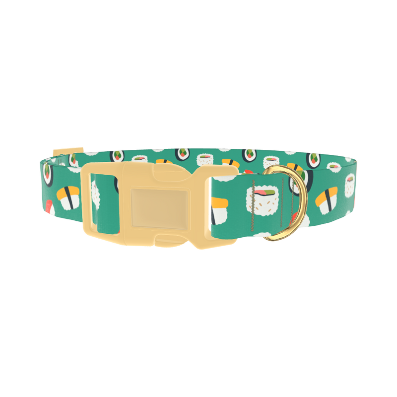 Teal Sushi Roll Dog Collar - plastic gold