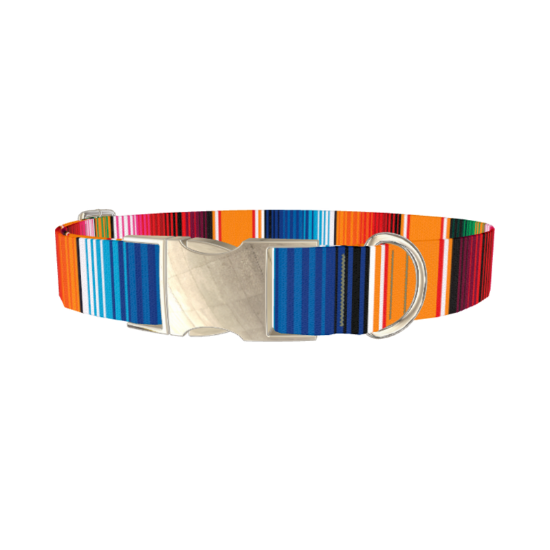 Mexican Textile Stripes Dog Collar - metal silver