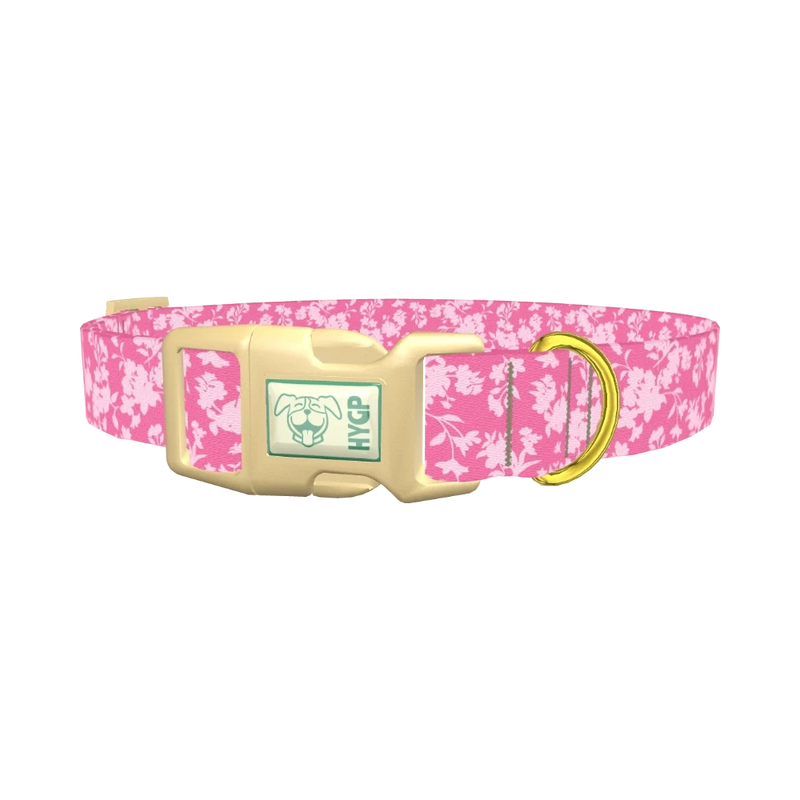 Pink Floral Silhouette 8870524649687 Dog Collar - plastic gold
