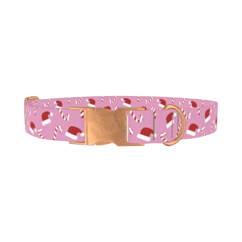 Santa Hat Candy Cane Dog Collar - metal rose gold
