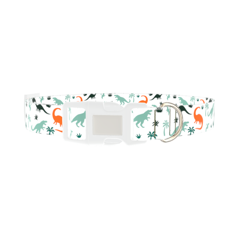Dinosaur Jungle Dog Collar - plastic silver