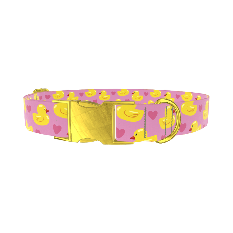 Yellow Duck Heart Dog Collar - metal gold
