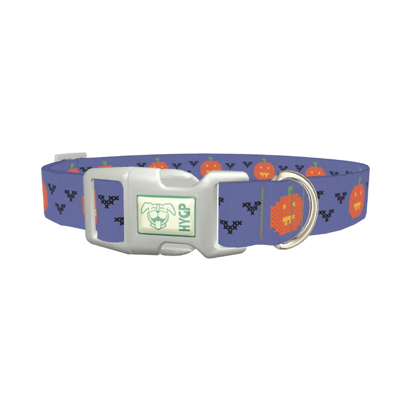 Pumpkin Cross Stitch Dog Collar - plastic silver
