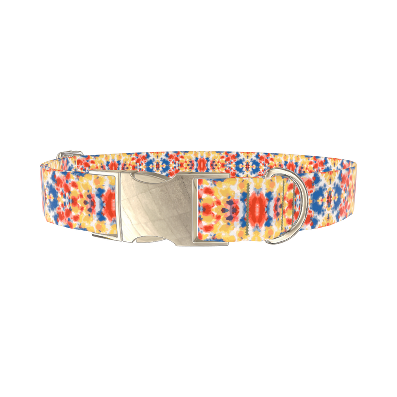 Multicolor Tie Dye Dog Collar - metal gold