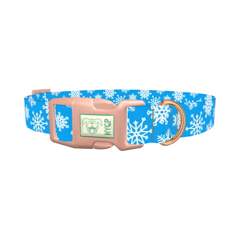 Blue Festive Snowflake Dog Collar - plastic rose gold