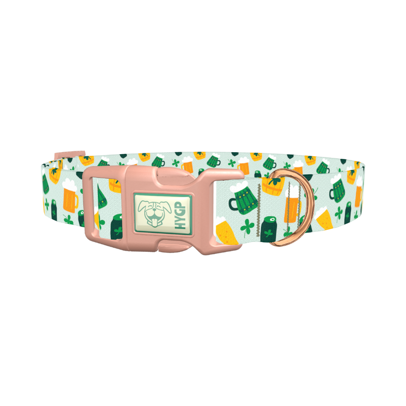 St. Patrick's Day Cheers Dog Collar - plastic rose gold