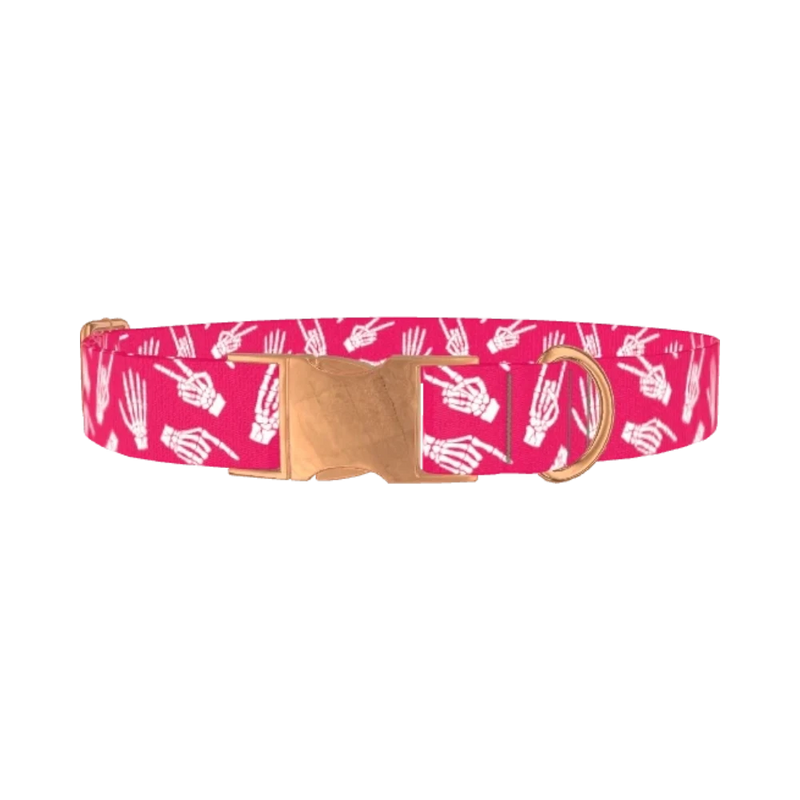 Halloween Skeleton Hands Dog Collar - metal rose gold