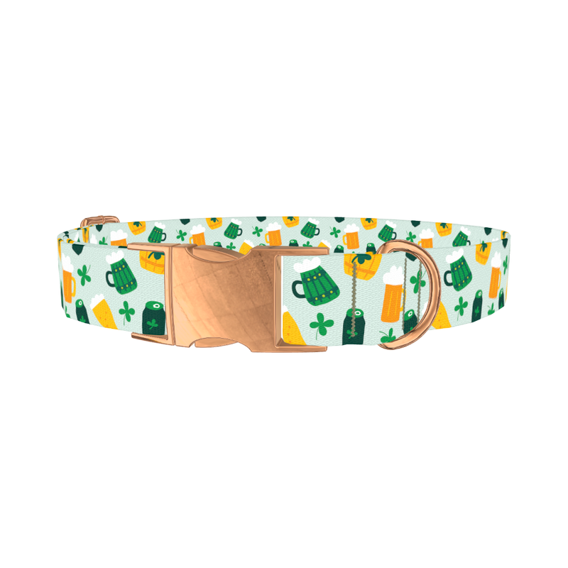 St. Patrick's Day Cheers Dog Collar - metal rose gold