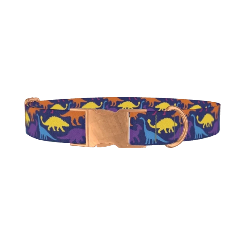 Dinosaur Pattern Dog Collar - metal rose gold