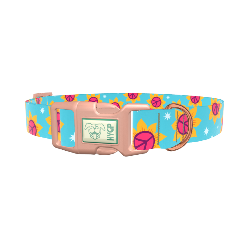Peace Sunflower Dog Collar - plastic gold