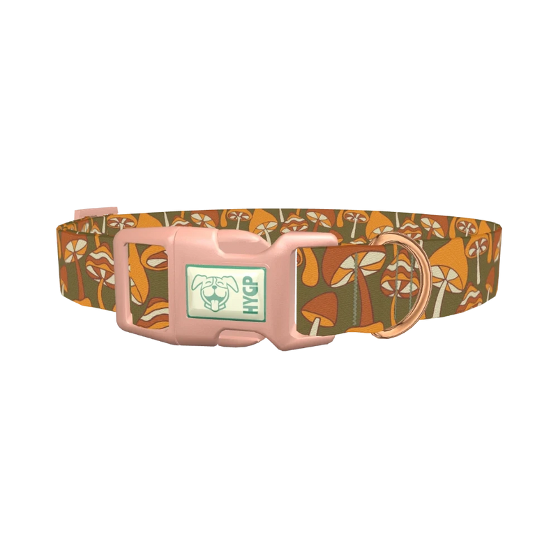 Autumn Field Mushroom Dog Collar - plastic rose gold